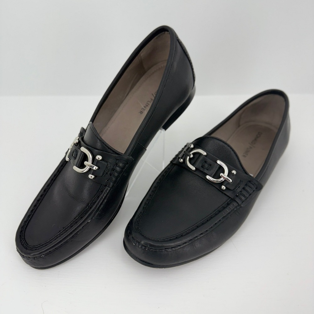 Donald Pliner Womens Black Leather Bit Loafers Silver Hardware Size 9.5 Wide - Picture 9 of 11